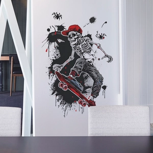 Creative Halloween skull skateboard wall decal with street art graffiti for home decor