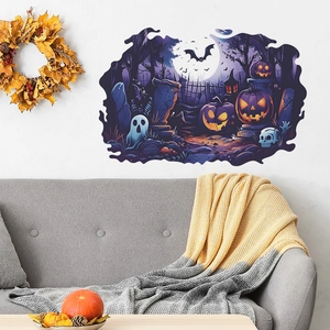 Halloween wall stickers featuring pumpkin, ghost, and bat designs for living room decor