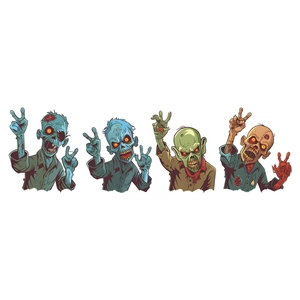 Halloween cartoon zombie wall stickers featuring four unique spooky comic style characters