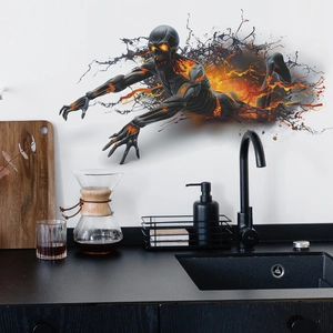 Halloween 3D Broken Wall Flame Zombie Mural PVC Removable Horror Monster Decal For Living Room Bedroom Festive Decoration
