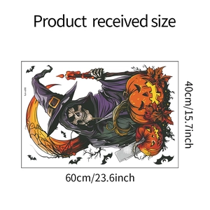 Layout detail showing 60x40cm Halloween wizard skull wall sticker with pumpkins and bats