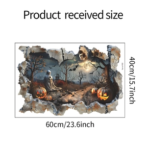 Tableau des tailles détaillé pour sticker mural Halloween avec fantôme et citrouille