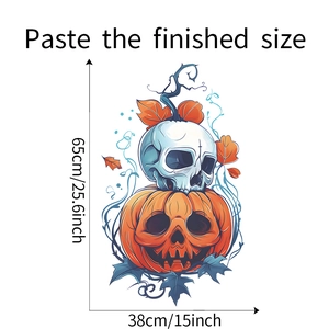 Halloween wall sticker dimensions showing 65x38cm finished size with pumpkin skull design