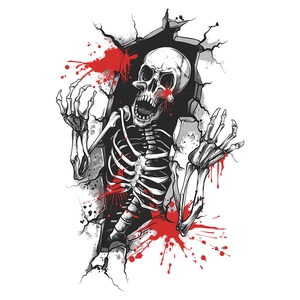 Halloween wall sticker featuring a skeleton skull breaking through a cracked wall design