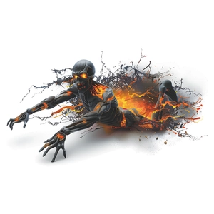 3D flaming lava zombie wall sticker bursting from black splash for Halloween decor