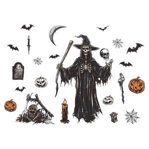 Stickers muraux Halloween avec faucheuse, citrouilles et chauves-souris pour décoration