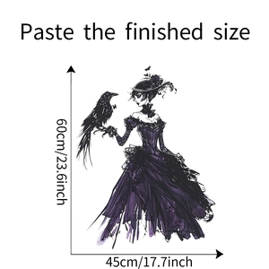 Detailed dimension view of gothic queen and crow wall sticker showing 60x45cm size