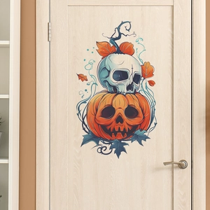 Halloween wall sticker with creative painted pumpkin and skull design for home decor