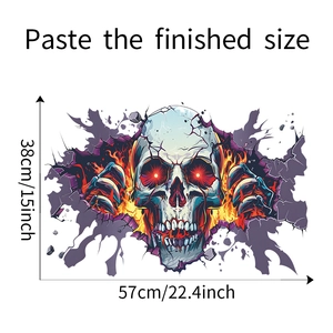 Detaillierte Maßangaben für Wandtattoo mit Flammenschädel, Endgröße beträgt 38x57 cm