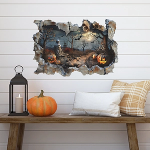 Stickers muraux 3D Halloween avec fantôme, citrouilles et chauves-souris pour décor maison