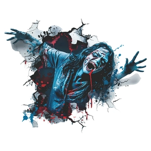 Scary female zombie bursting through wall Halloween wall sticker for home decoration