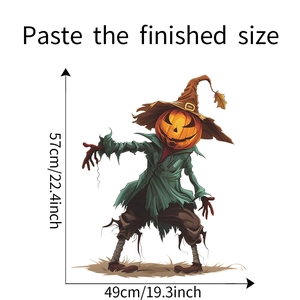 Detailed dimensions of the Halloween pumpkin scarecrow wall sticker, measuring 57cm by 49cm
