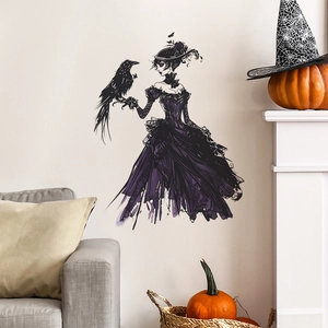 Gothic Queen wall sticker with purple dress and raven for Halloween home decoration
