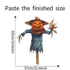 Size chart showing 57x65cm dimensions for the Halloween pumpkin scarecrow wall sticker