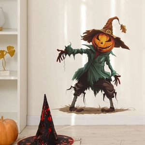 Halloween pumpkin scarecrow wall sticker in green robe for home room background decor