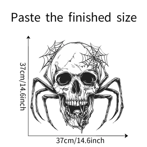 Macro view of Halloween skull and spider web wall sticker with 37cm size dimensions