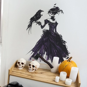 Gothic queen and raven Halloween wall sticker for bedroom and living room decor