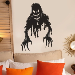 Black ghost silhouette wall decal for Halloween home decor and spooky living room styling