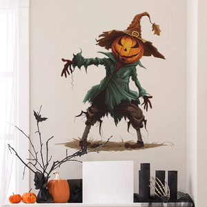Halloween Pumpkin Scarecrow Wall Sticker Removable PVC Decal For Bedroom Living Room Door Festive Holiday Home Decoration