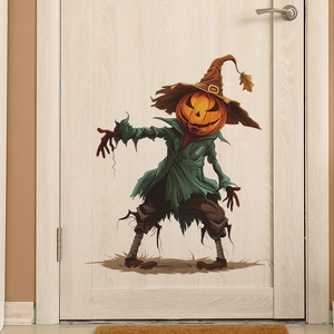 Halloween pumpkin scarecrow door sticker for bedroom and wall festive decoration
