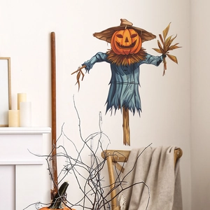 Halloween pumpkin head scarecrow wall sticker for indoor window background decoration