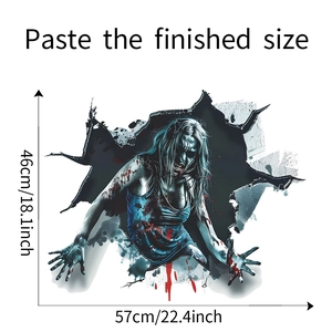 Detail view of 3D Halloween ghost wall sticker with precise dimensions 57cm by 46cm