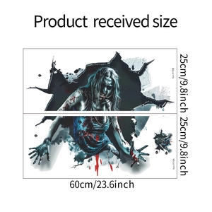 3D horror wall sticker detail showing the product dimensions and creepy female ghost design