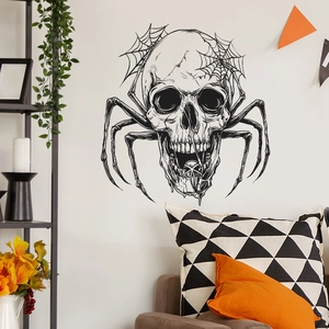 Halloween skull and spider web wall sticker for living room decoration in black