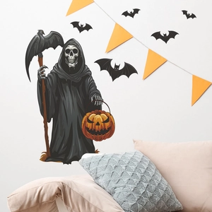 Adesivi murali di Halloween con mietitore, pipistrelli e zucche per decorazioni