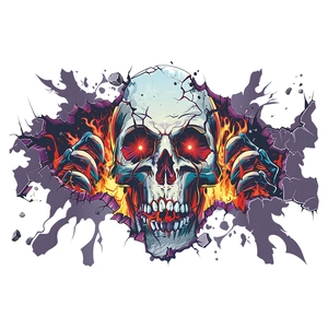 Halloween Wandaufkleber mit flammendem Totenkopf und Krallen mit 3D-Riss-Effekt