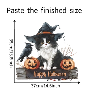 Dettaglio adesivo murale di Halloween con gatto in cappello da strega e zucche
