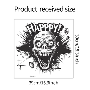 Detail of Happy Halloween skull wall sticker measuring 39cm by 39cm with edgy zombie art