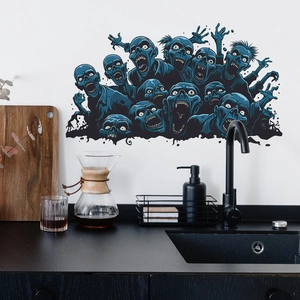 Creepy zombie horde wall decal for Halloween interior decoration in a modern living room