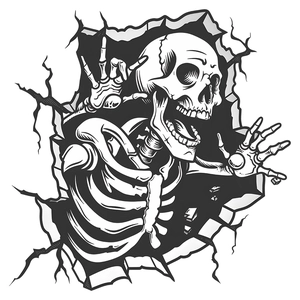 Halloween wall sticker featuring a skeleton breaking through a cracked wall pattern