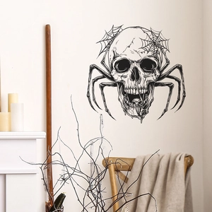 Halloween Skull Spider Web Wall Sticker PVC Gothic Skeleton Removable Decal For Living Room Home Holiday Art Decoration