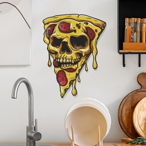 Graffiti pizza skull wall sticker for kitchen decor with melting cheese and pepperoni