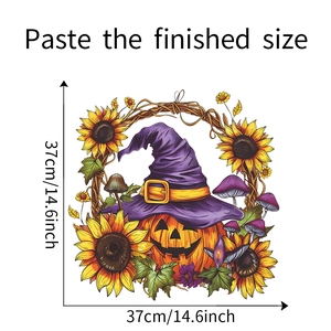 Detail showing finished 37cm size of Halloween pumpkin and sunflower wall sticker
