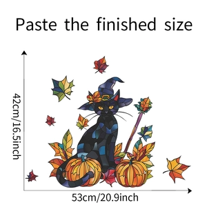 Schema dettagliato delle dimensioni per adesivi Halloween con gatto nero e zucca
