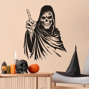 Sticker mural de faucheuse effrayante en vinyle noir pour décor d'Halloween
