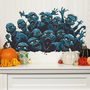 Halloween zombie wall sticker for home decor featuring creepy blue undead group illustration
