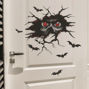 Halloween wall sticker featuring a scary monster eye and bats for spooky home decoration