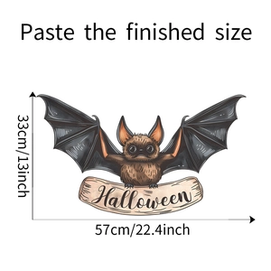 Detailed size specifications for a cartoon bat Halloween wall sticker with banner