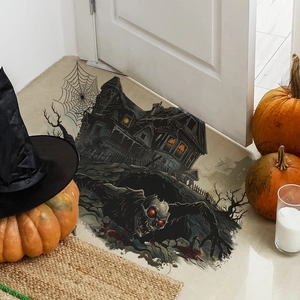 Detailed 3D Halloween floor sticker featuring a spooky monster emerging from a dark abyss
