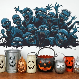 Halloween Zombie Wall Sticker Scary Horror Blue Ghost Face PVC Decal For Bedroom Living Room Party Decoration Wall Mural