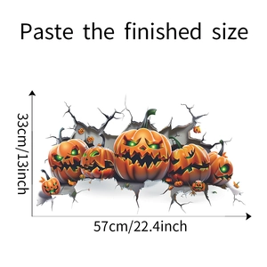 Detailed 3D Halloween cracked wall pumpkin sticker with dimensions 57cm by 33cm