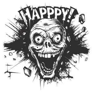 Artistic Halloween skull glass door sticker with splattered ink and Happy typography