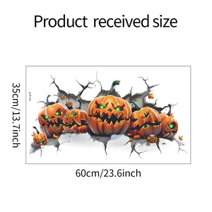 Detailed dimension guide for 3D Halloween cracked wall pumpkin wall stickers 60x35cm
