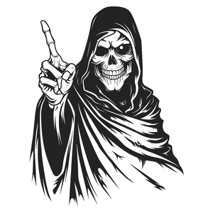 Sticker mural faucheuse gothique avec crâne à capuche au design vectoriel noir et blanc