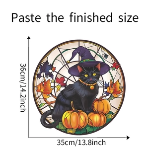 Sticker électrostatique Halloween avec chat noir et citrouilles, dimensions 36x35cm
