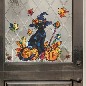 Adesivo per finestre di Halloween con gatto nero e zucca per decorazione porte in vetro
